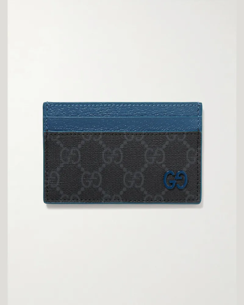 Gucci GG Supreme Monogrammed Coated-Canvas and Full-Grain Leather Cardholder Black