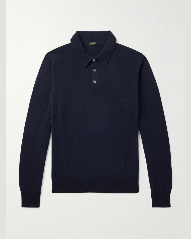 Rubinacci Pullover aus Kaschmir mit Polokragen Blau