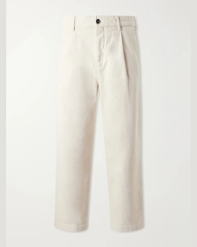 BARENA Straight-Leg Pleated Cotton-Drill Trousers Neutrals
