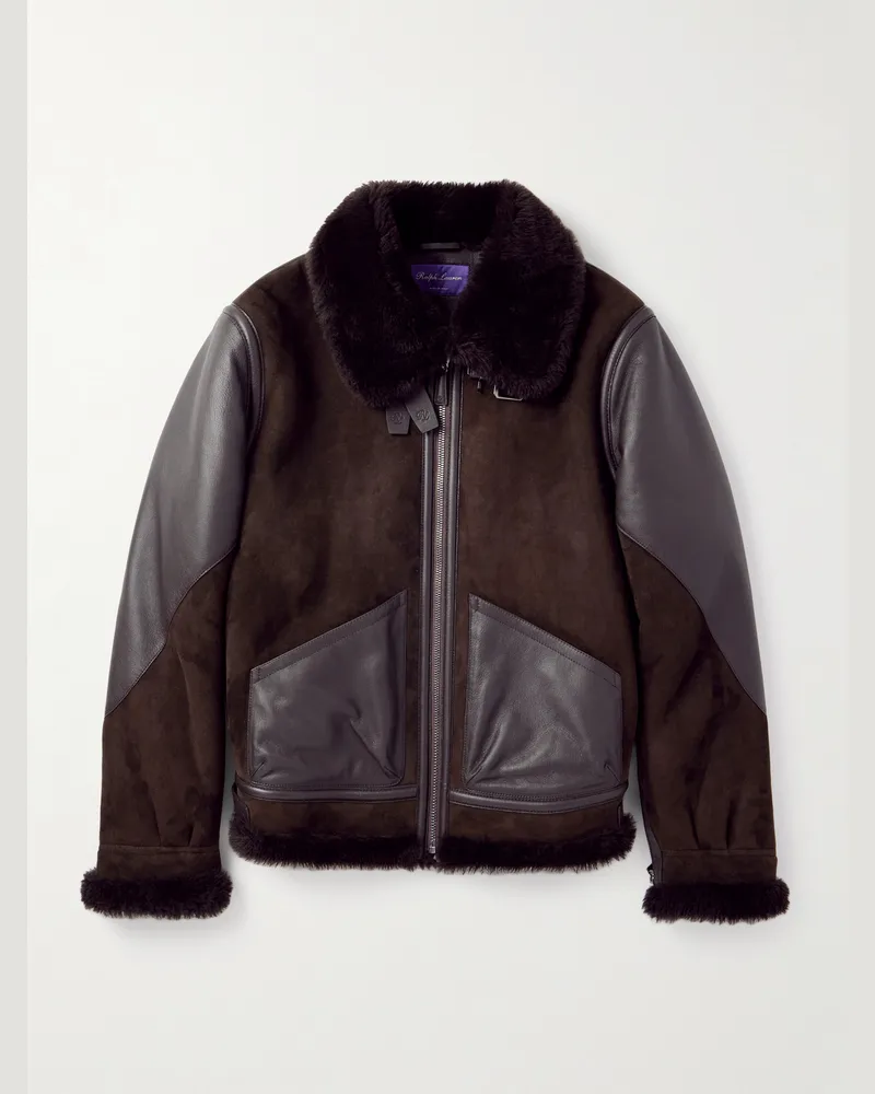 Ralph Lauren Lutton Fliegerjacke aus Shearling mit Lederbesatz Braun