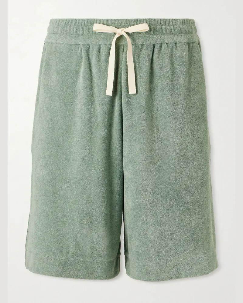 Jil Sander Straight-Leg Cotton-Terry Drawstring Shorts Green