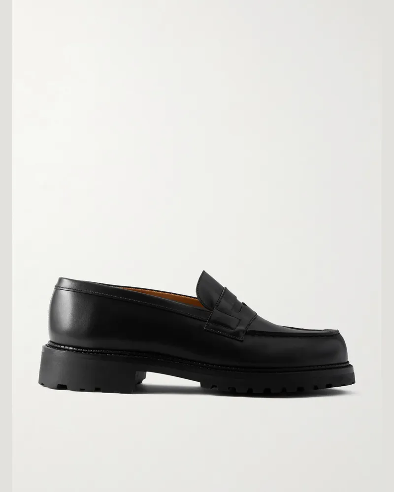 JM Weston 180 Moccasin Leather Penny Loafers Black