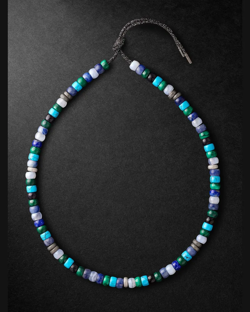 Carolina Bucci Portofino Forte Beads White and Blackened Gold Multi-Stone Necklace Blue