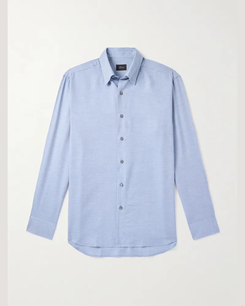 Brioni Hemd aus Twill aus einer Baumwoll-Kaschmirmischung mit Button-Down-Kragen Blau