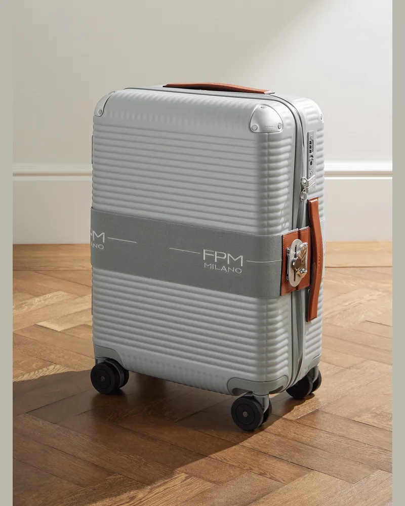 FPM Bank Zip Deluxe M Handgepäckkoffer aus Polycarbonat mit Rollen und Lederbesatz, 55 cm Grau