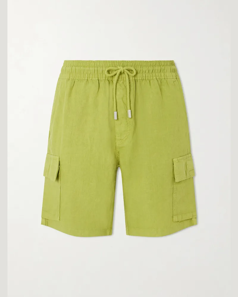 Vilebrequin Straight-Leg Linen Drawstring Cargo Shorts Green