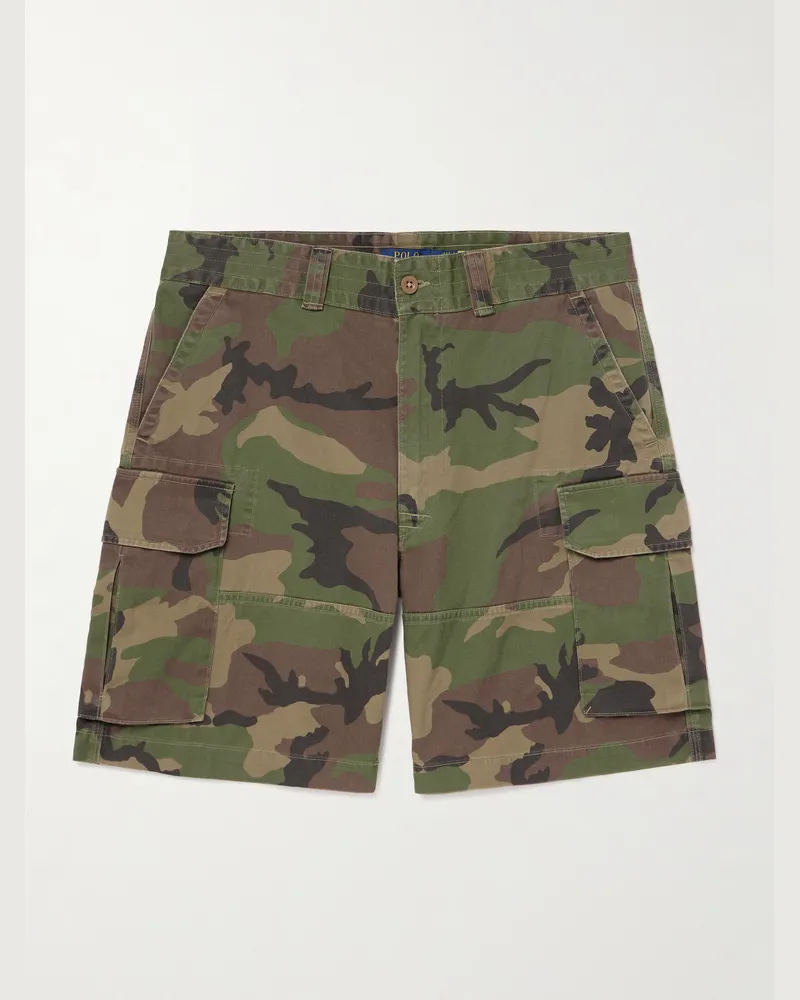 Ralph Lauren Wide-Leg Camouflage-Print Cotton-Twill Shorts Green