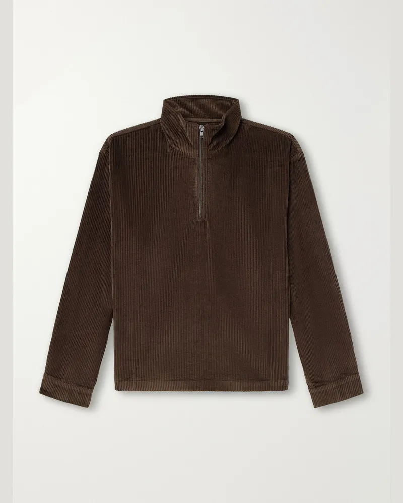 Aimé Leon Dore Cotton-Corduroy Zip-Up Sweatshirt Brown