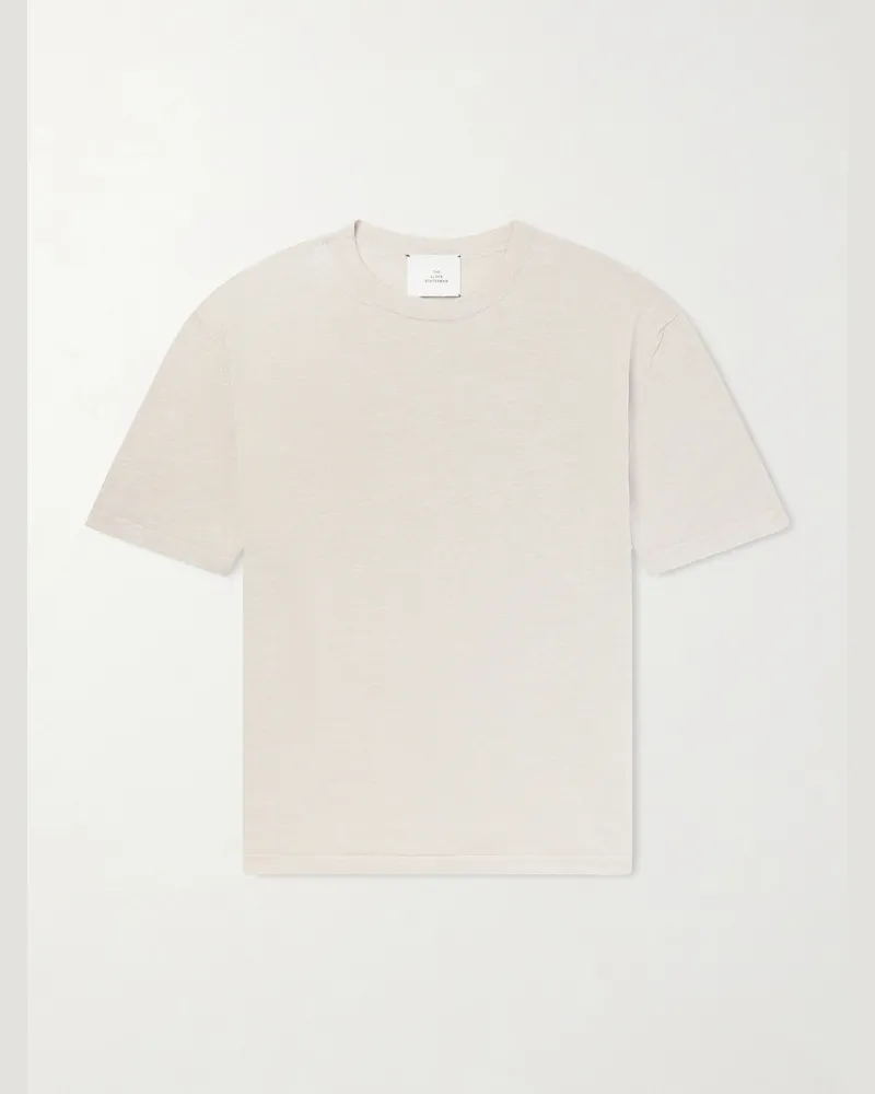The Elder Statesman Lenny Ribbed Wool, Silk and Linen-Blend T-Shirt Neutrals