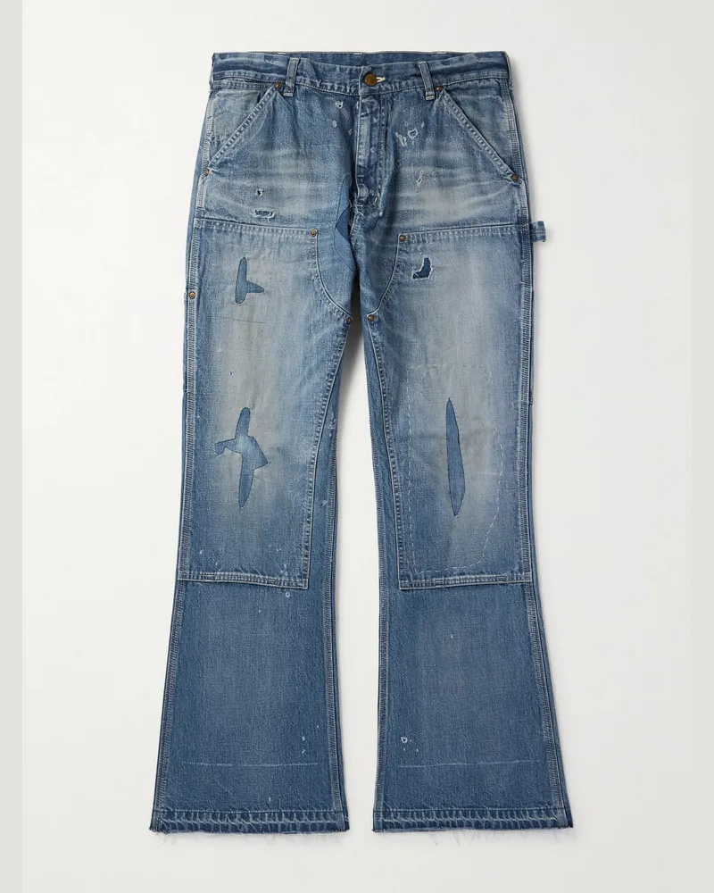 SAINT MXXXXXX Bootcut-Jeans in Distressed-Optik Blau