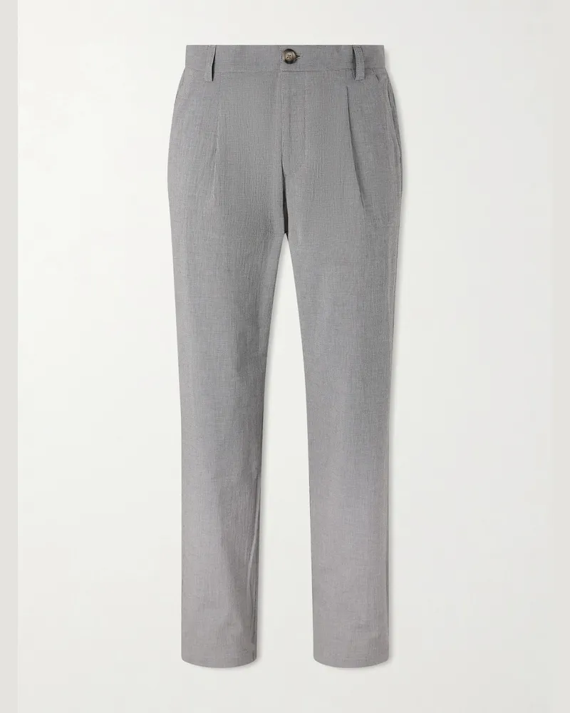 Oliver Spencer Morton Straight-Leg Pleated Checked Cotton-Blend Suit Trousers Gray