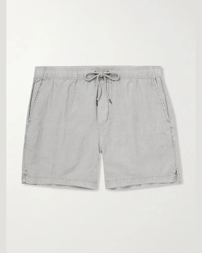 James Perse Straight-Leg Garment-Dyed Linen Drawstring Shorts Gray
