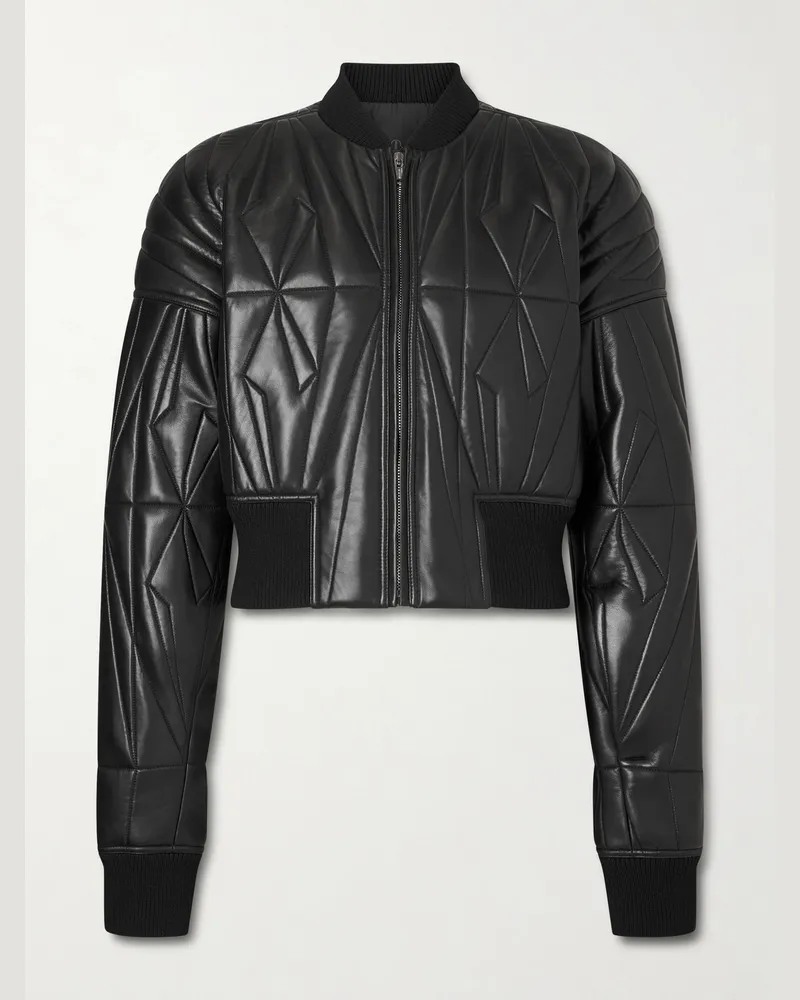 Rick Owens Moncler Verkürzte Steppjacke aus Leder Schwarz