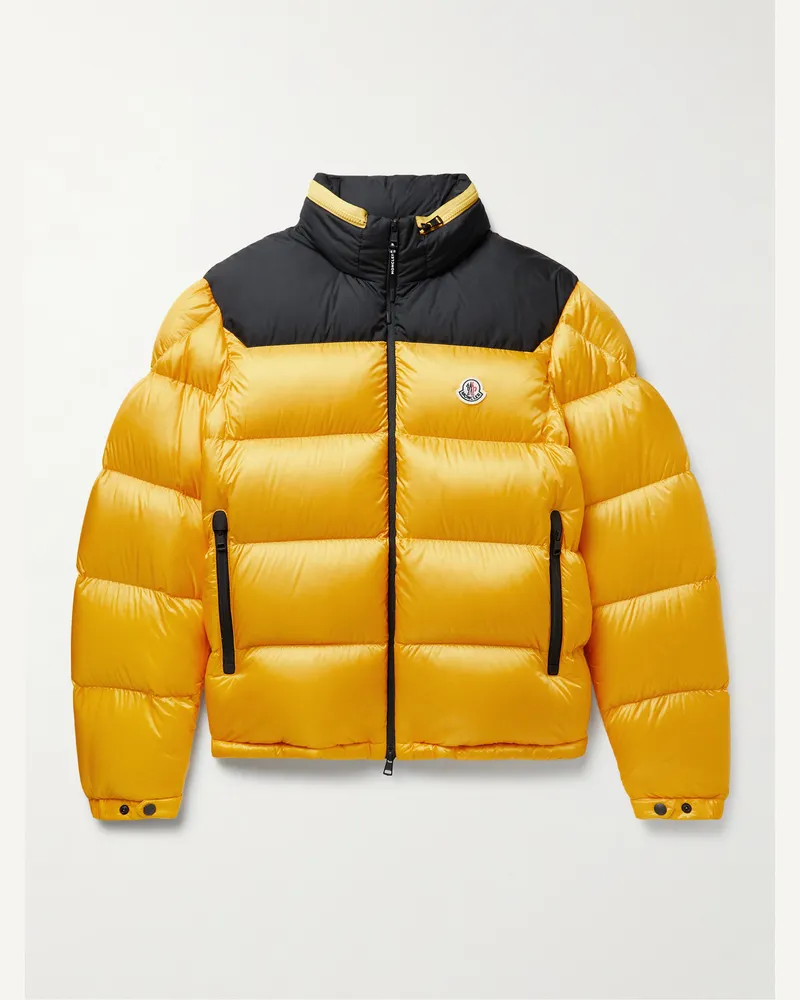 Moncler Peuplier Kapuzen-Daunenjacke aus gestepptem Shell und Ripstop mit Logoapplikation Gelb