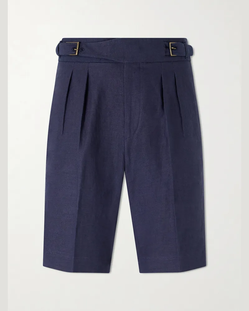 Anderson & Sheppard Gurkha Straight-Leg Wool-Blend Shorts Blue