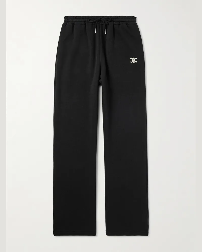 Celine Gerade geschnittene Jogginghose aus Jersey aus einer Baumwoll-Kaschmirmischung mit „Triomphe“-Logostickerei Schwarz