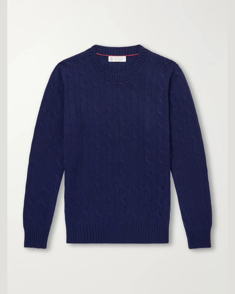 Brunello Cucinelli Cable-Knit Cashmere Sweater Blue
