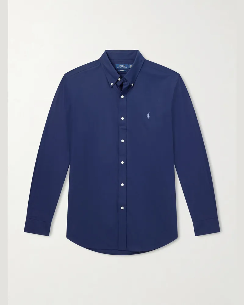 Ralph Lauren Logo-Embroidered Stretch-Cotton Poplin Shirt Blue