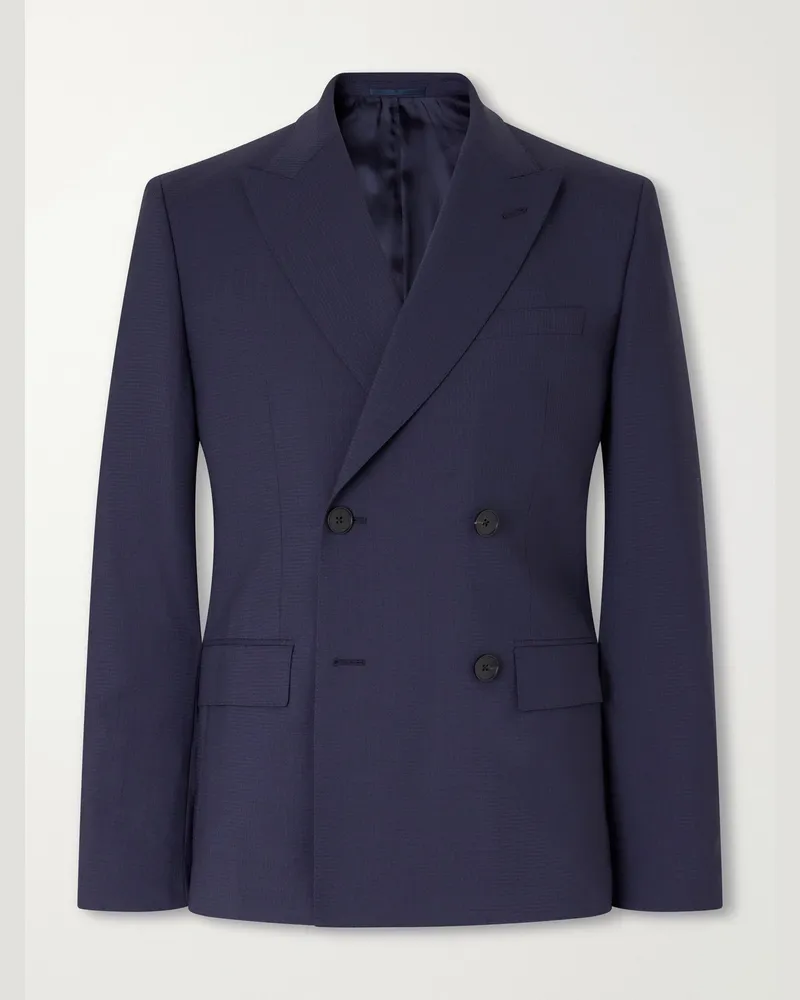 MR P. Houndstooth Wool Double-Breasted Suit Jacket Blue