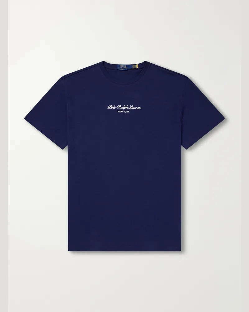 Ralph Lauren Logo-Embroidered Cotton-Jersey T-Shirt Blue