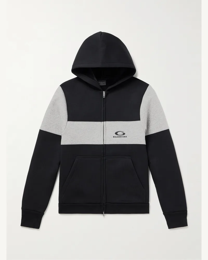 Balenciaga Logo-Embroidered Colour-Block Cotton-Jersey Hoodie Gray