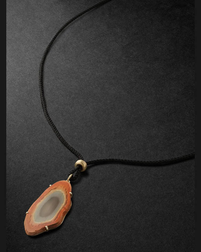 Jacquie Aiche Gold, Jasper and Cord Pendant Necklace Red