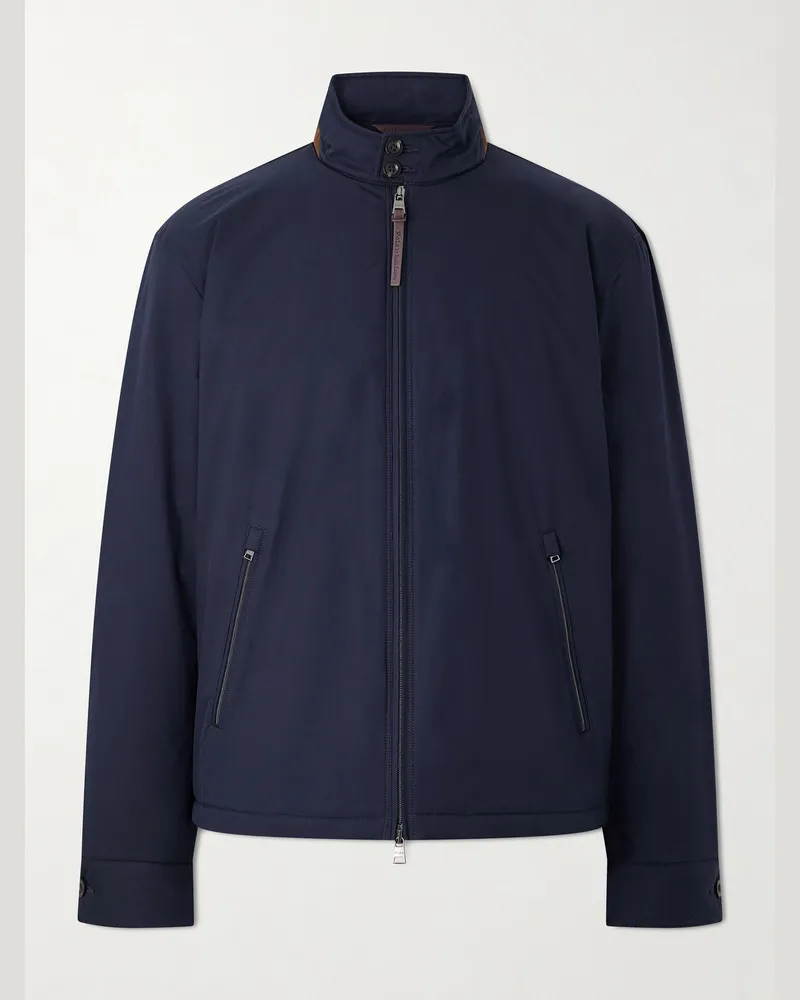 Ralph Lauren Leather and Suede Trim Gabardine Jacket Blue