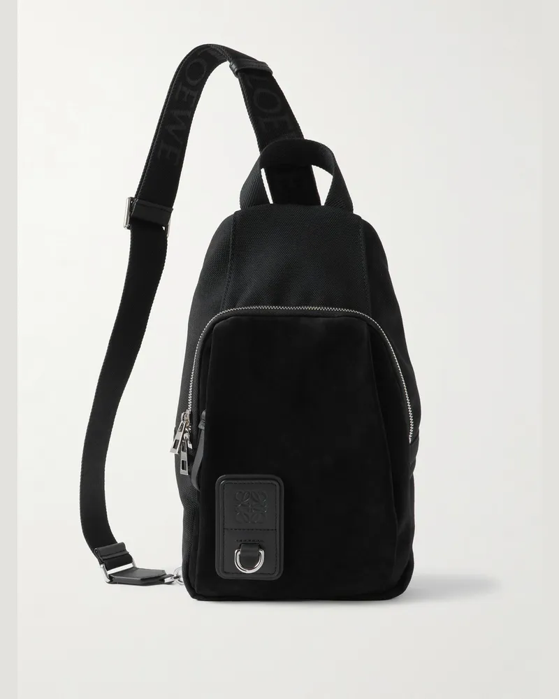 Loewe Flex Sling Tasche aus Canvas mit Besatz aus Leder und Veloursleder Schwarz