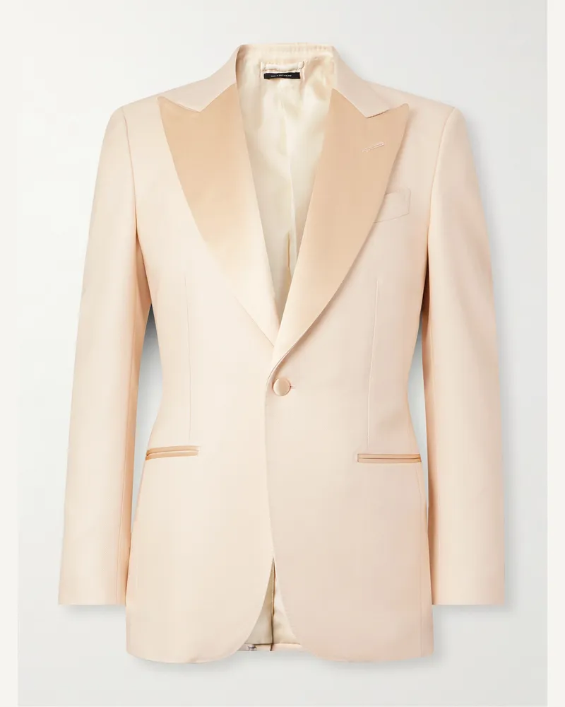 Tom Ford Schmal geschnittene Smokingjacke aus Twill aus einer Woll-Seidenmischung mit Satinbesatz Neutral