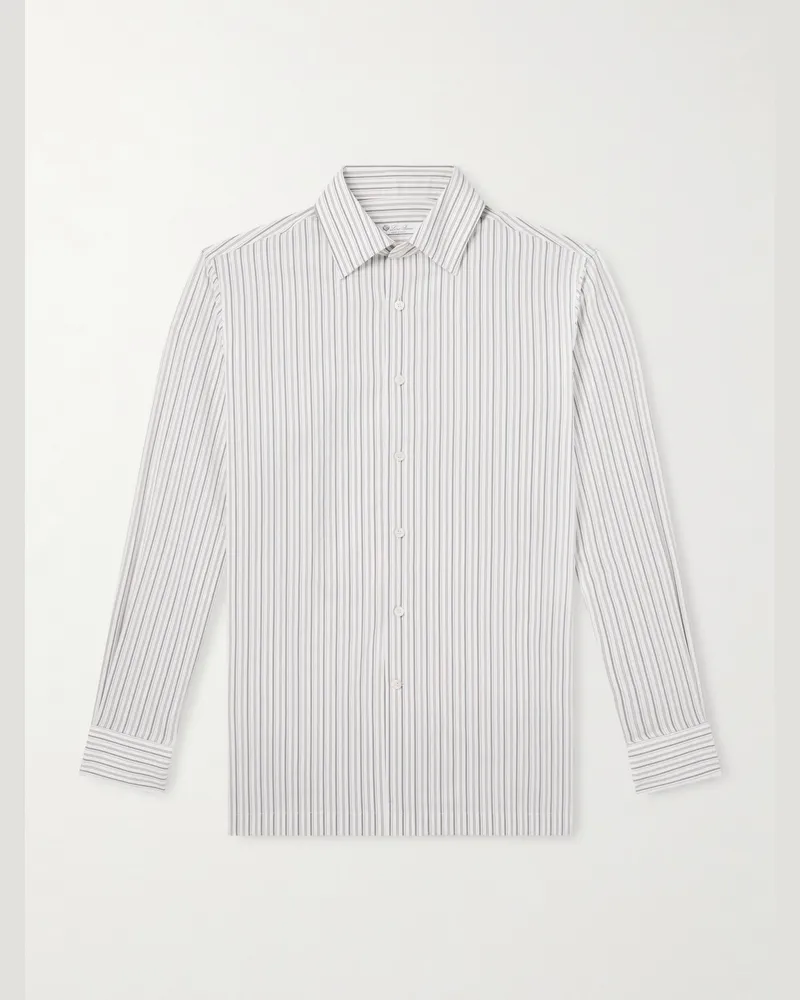Loro Piana Gestreiftes Hemd aus einer Baumwoll-Seidenmischung Weiß