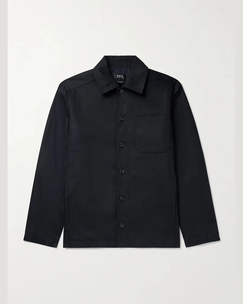 A.P.C. Jeffray Hemdjacke aus Twill aus einer Baumwoll-Wollmischung Blau