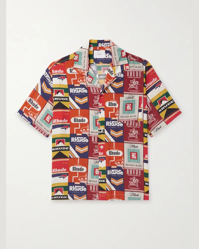 RHUDE Cigaretta Camp-Collar Printed Silk-Twill Shirt Red