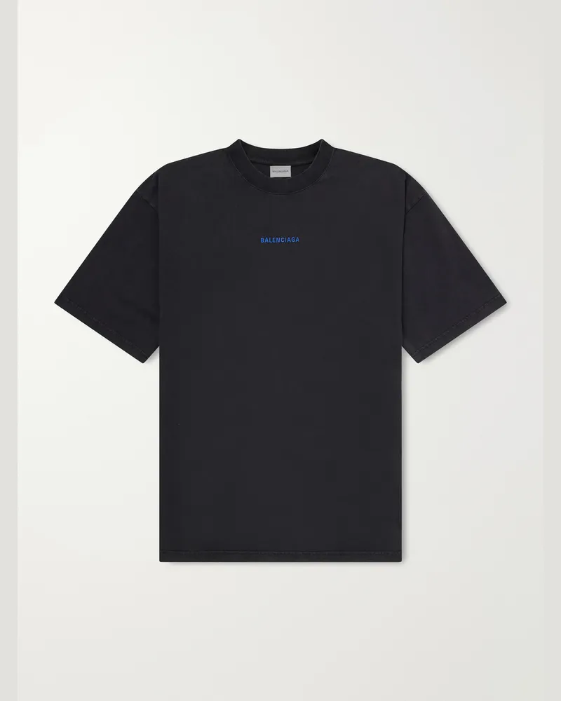 Balenciaga Logo-Embroidered Cotton-Jersey T-Shirt Blue