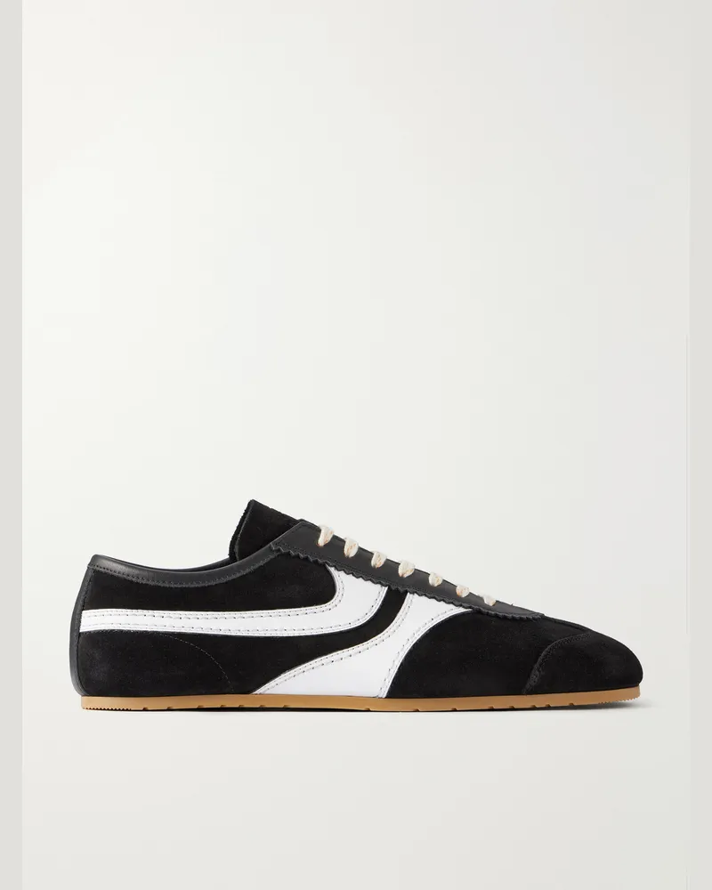 Dries van Noten Leather-Trimmed Suede Sneakers Black