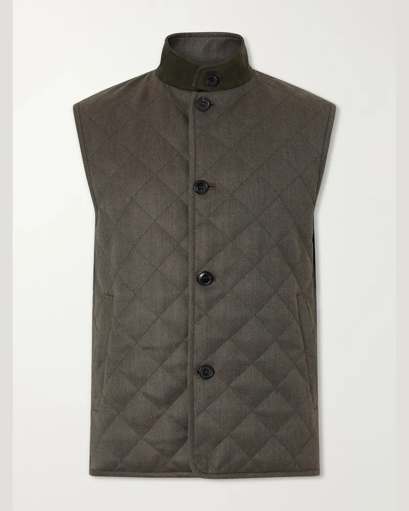 Ermenegildo Zegna Suede-Trimmed Quilted Wool Vest Green