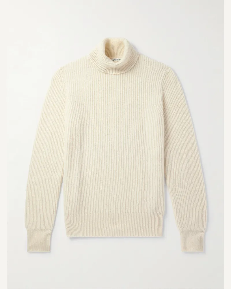 De Petrillo Schmal geschnittener Rollkragenpullover aus einer Merinowoll-Kaschmirmischung in Rippstrick Neutral