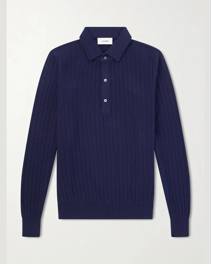 LARDINI Oberteil aus Baumwolle in Rippstrick mit Polokragen Blau