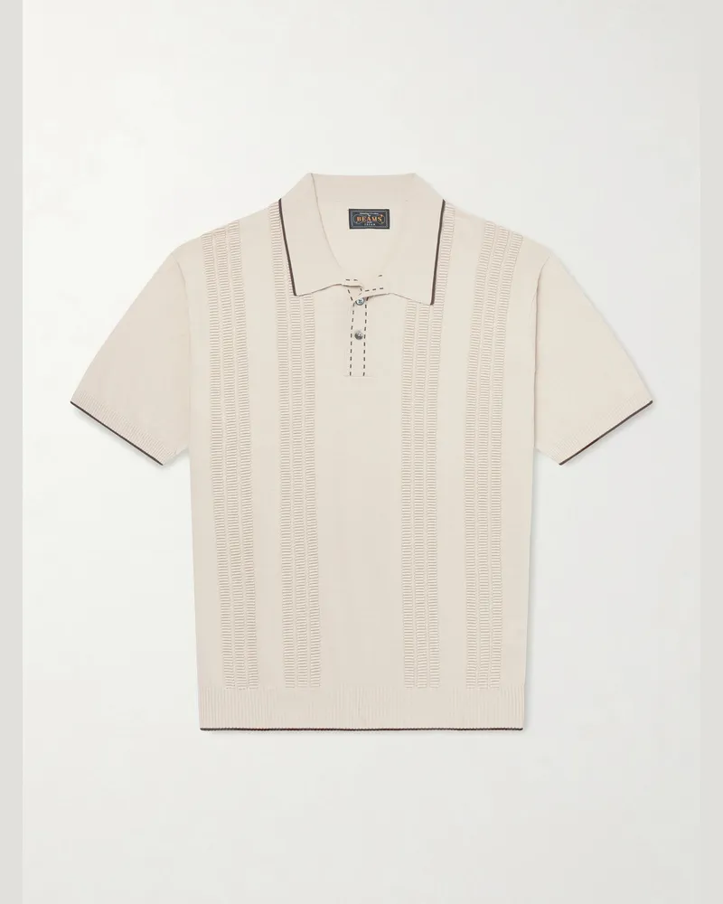 Beams Plus Jacquard-Knit Polo Shirt Neutrals