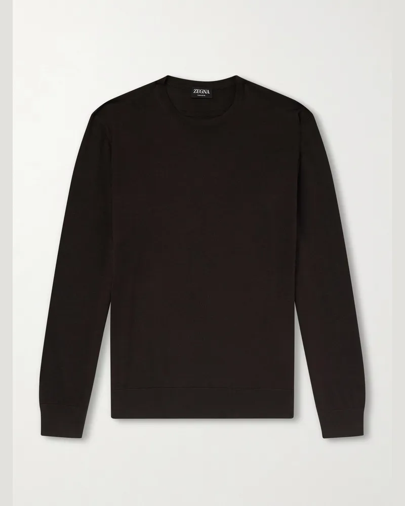 Ermenegildo Zegna Cashmere and Silk-Blend Sweater Brown