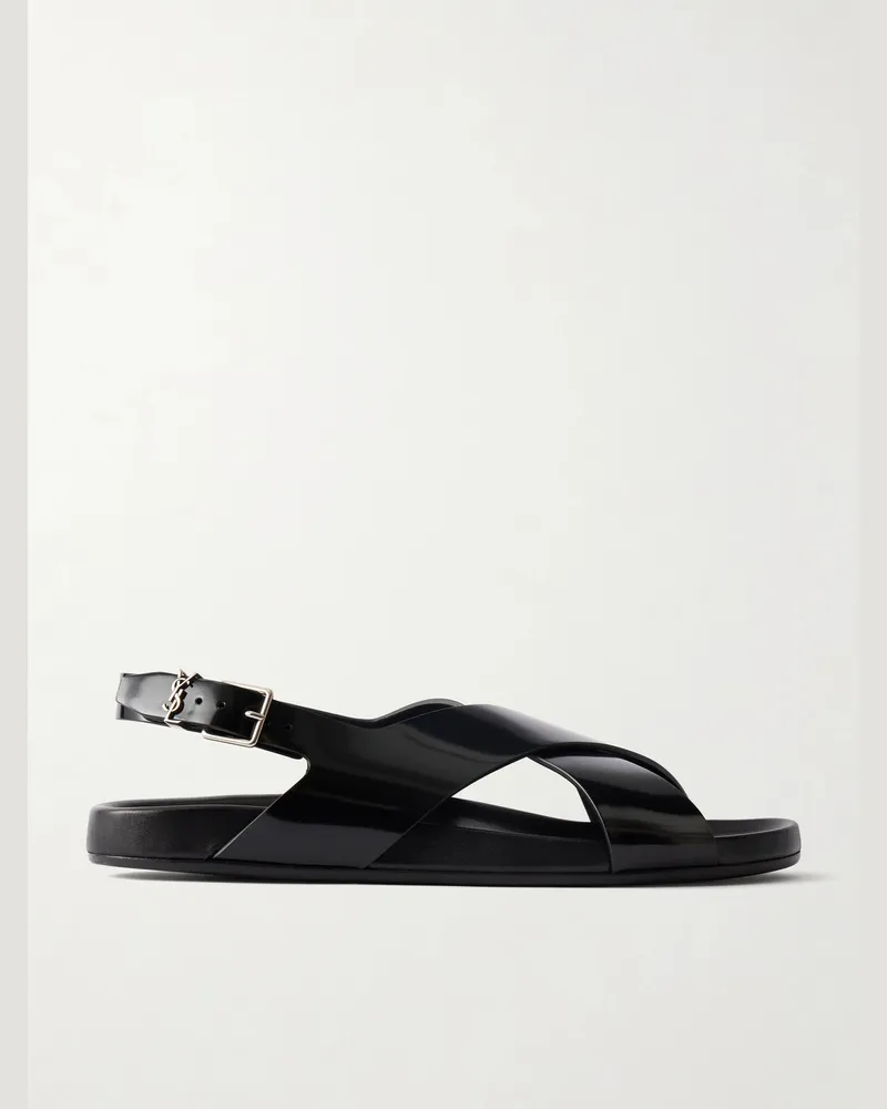 Saint Laurent Helios 10 Cassandre-Embellished Leather Sandals Black