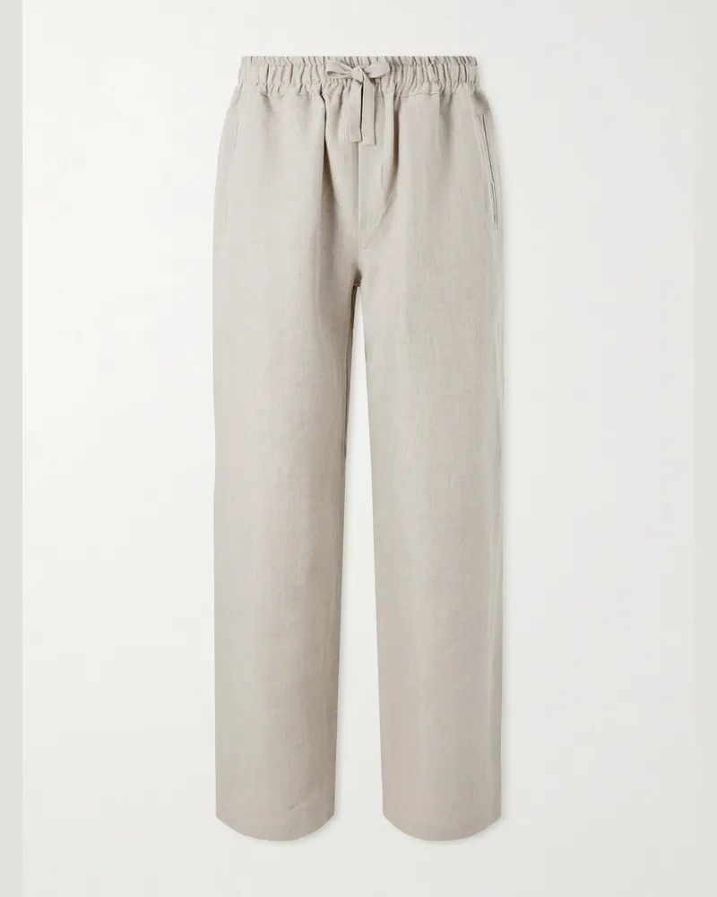 SAMAN AMEL Straight-Leg Linen Trousers Neutrals