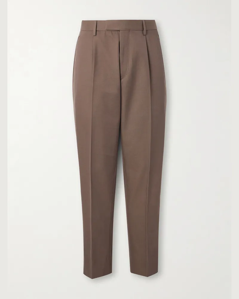 Ermenegildo Zegna Straight-Leg Cotton and Wool-Blend Trousers Brown