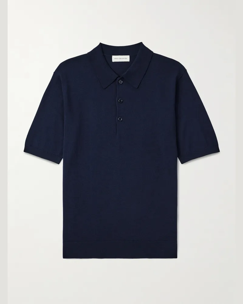 Dries van Noten Merino Wool Polo Shirt Blue
