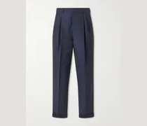Tapered Pleated Wool and Mohair-Blend Trousers