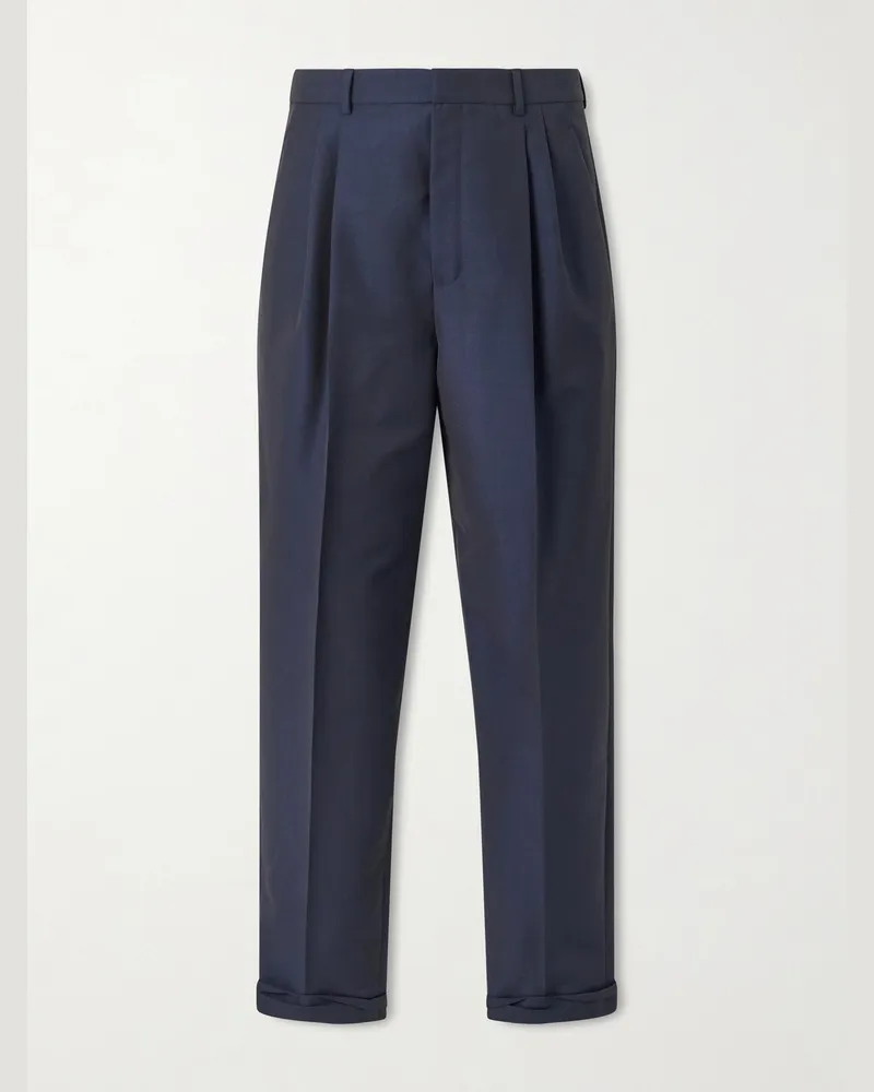 Saint Laurent Tapered Pleated Wool and Mohair-Blend Trousers Blue