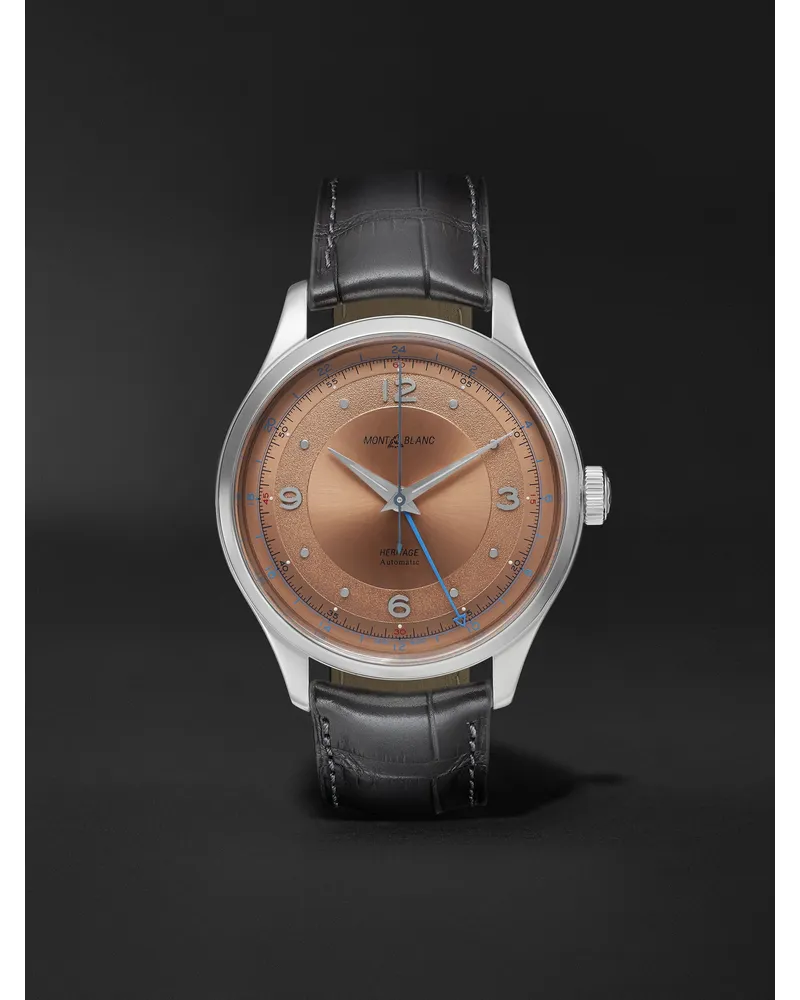 Montblanc Heritage GMT 40 mm Uhr aus Edelstahl mit automatischem Aufzug und Alligatorlederarmband, Ref.-Nr.: 119950 Pink