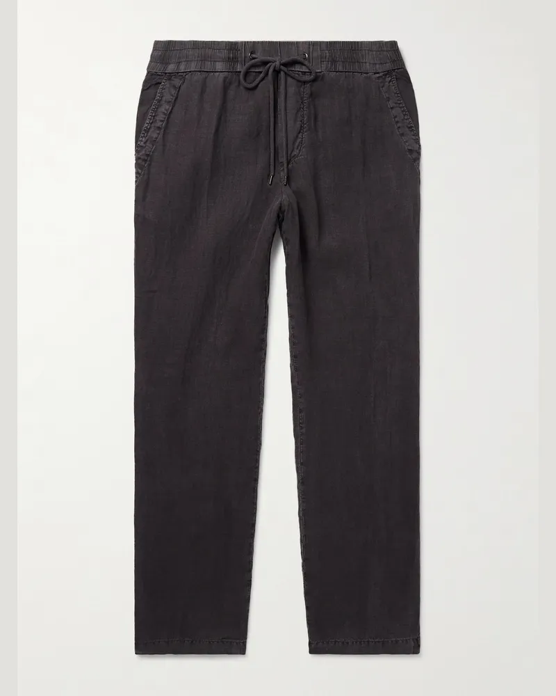 James Perse Straight-Leg Garment-Dyed Linen Drawstring Trousers Gray