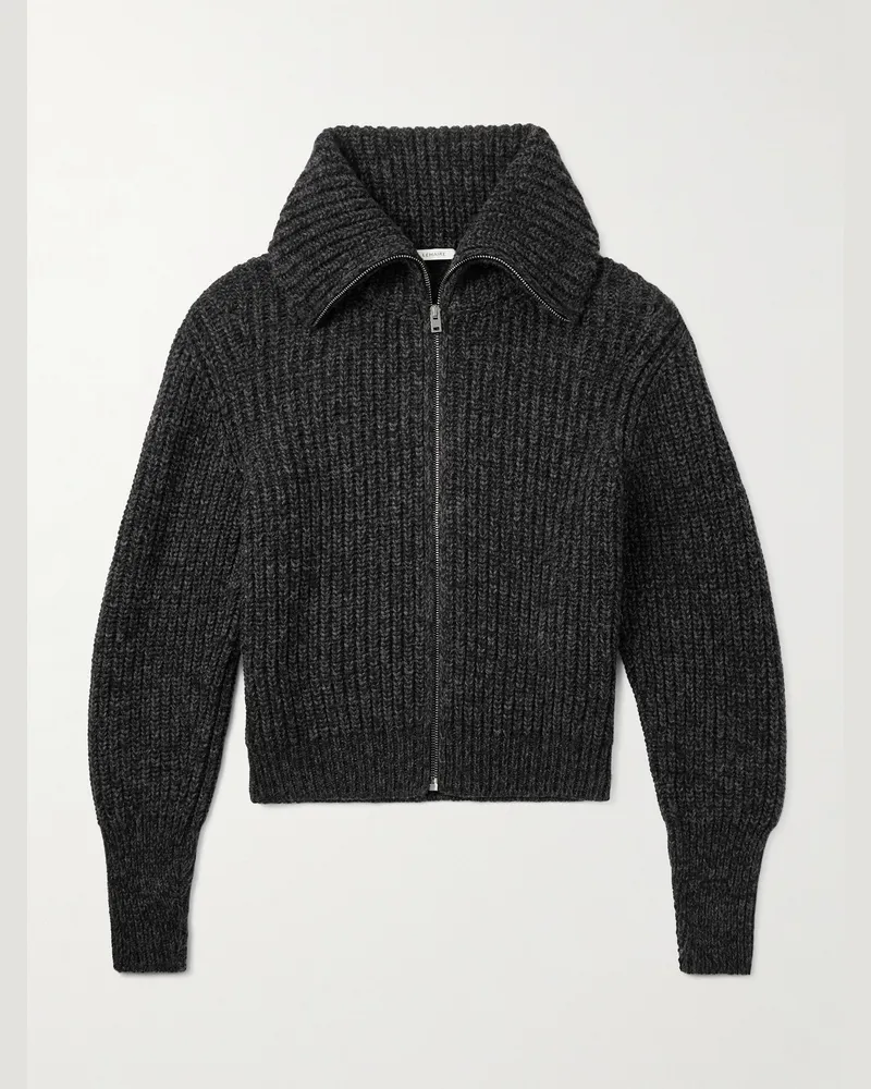 Christophe Lemaire Cardigan aus einer Alpakawoll-Yakwollmischung in Rippstrick Schwarz