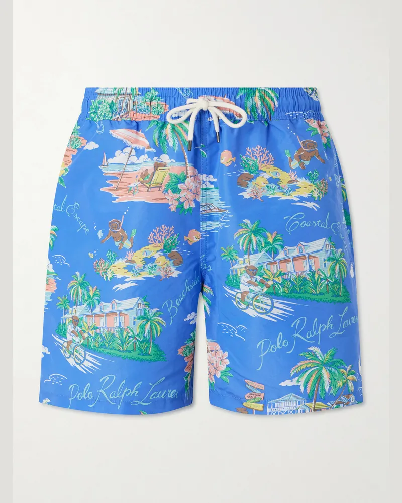 Ralph Lauren Straight-Leg Mid-Length Printed Recycled Swim Shorts Blue