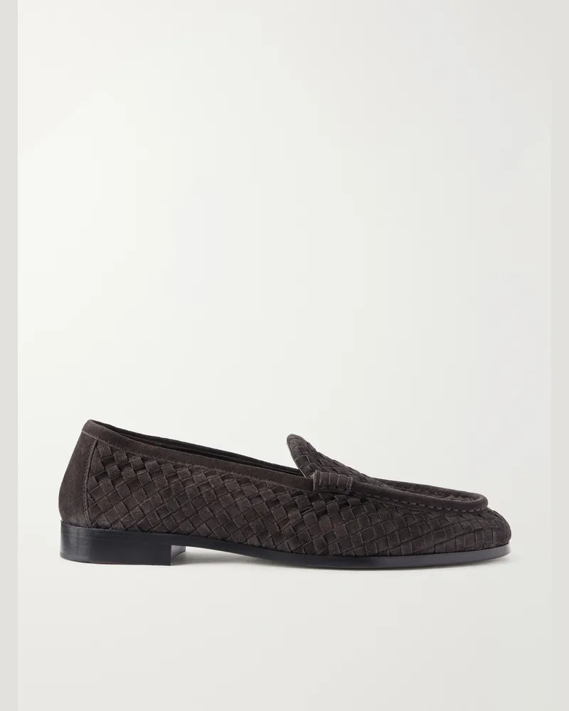 Bottega Veneta Silenzio Intrecciato Suede Loafers Brown